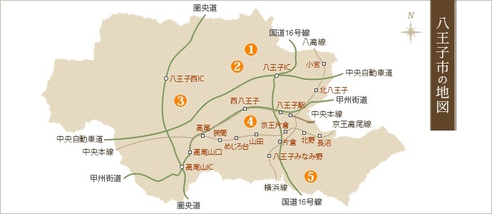 八王子市の地図